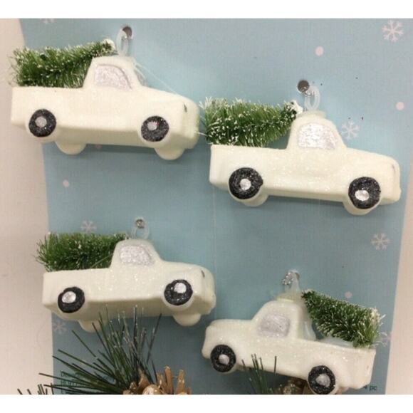 4- Truck Ornaments Mini Tree Farmhouse White Christmas Tree - Picture 2 of 3